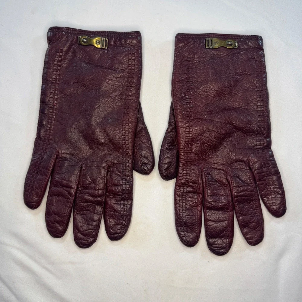 Vintage Etienne Aigner Burgundy Leather Gloves Made in Italy Angora Wool Lined 7
